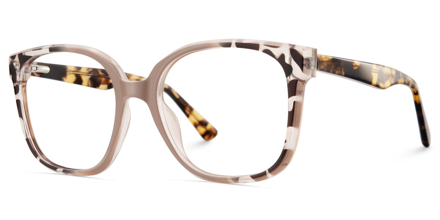 Square Tortoise Eyeglasses With Khaki Color Matching4