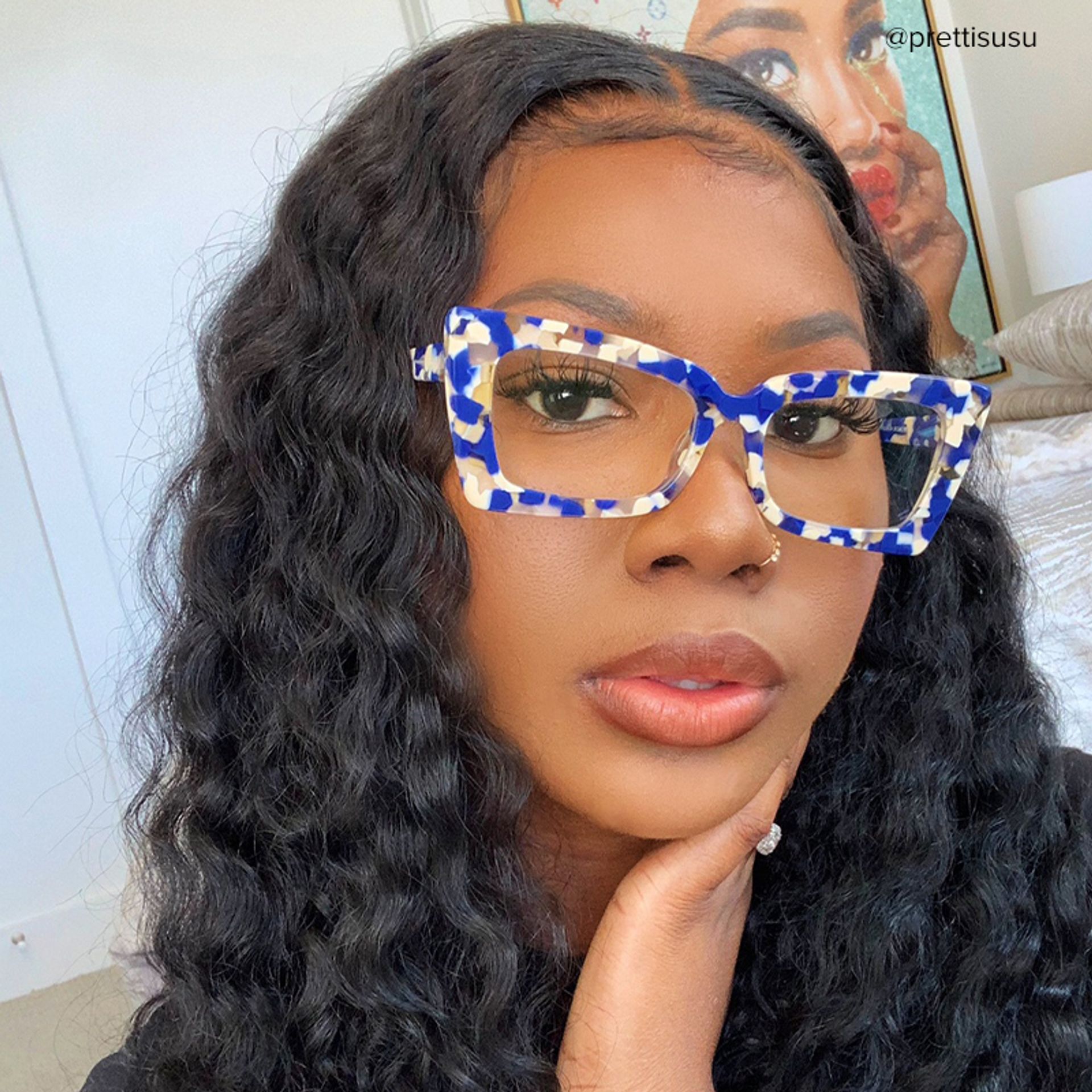 Newell Rectangle Blue-Floral Frame Glasses | Zeelool Optical6