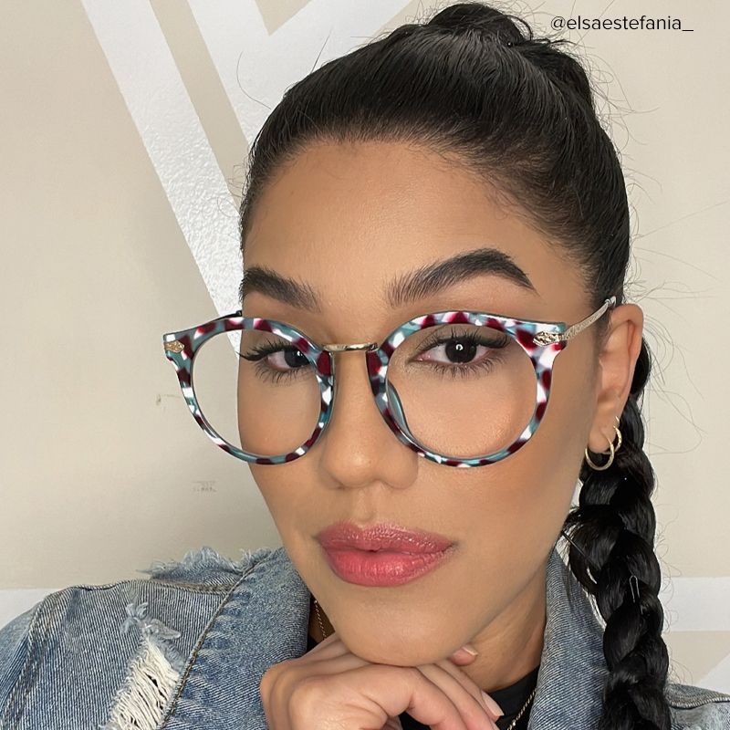 Quentina Round Blue Floral Frame Glasses | ZEELOOL Canada6