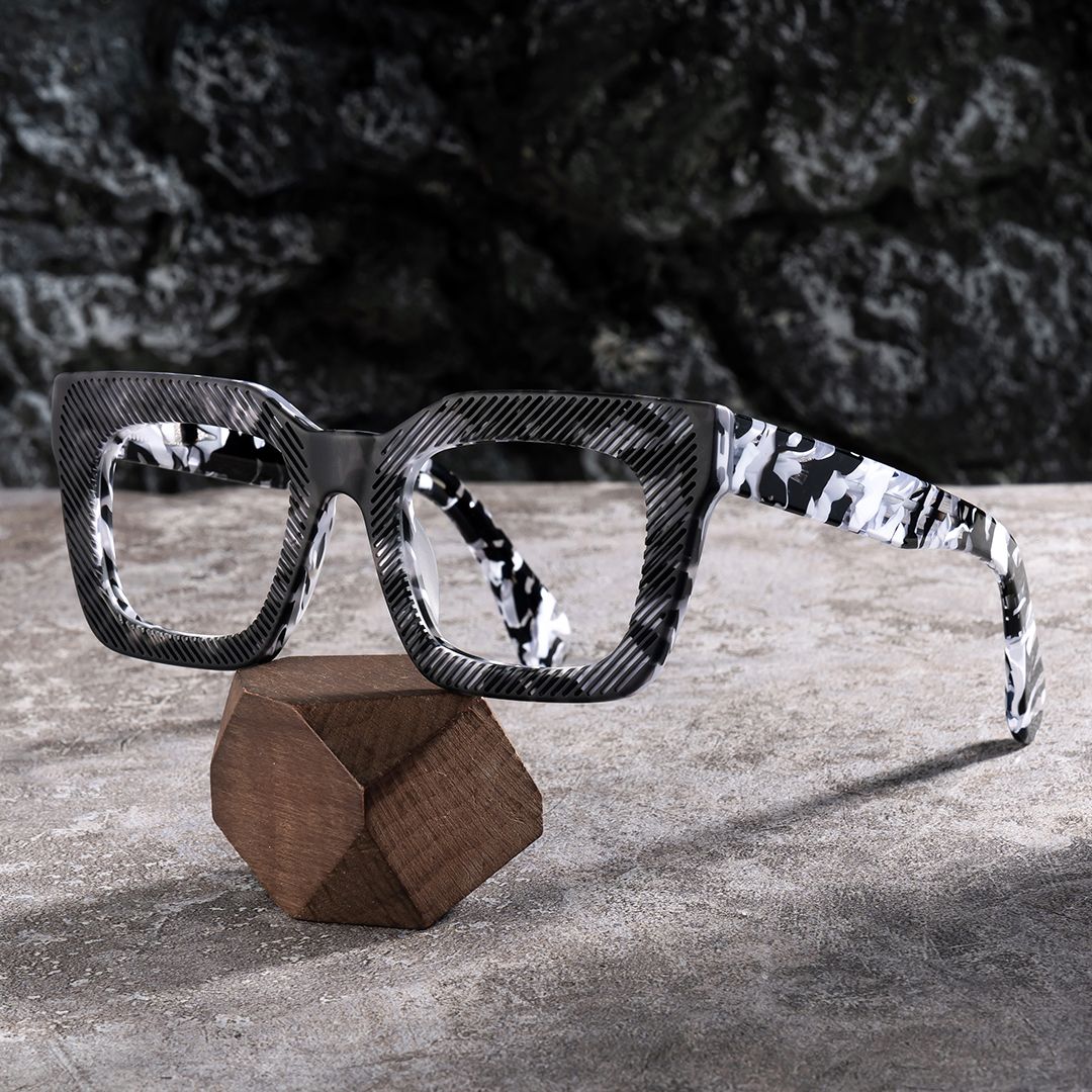 Thick Square Eyeglasses With Black Marble Color | Zeelool0