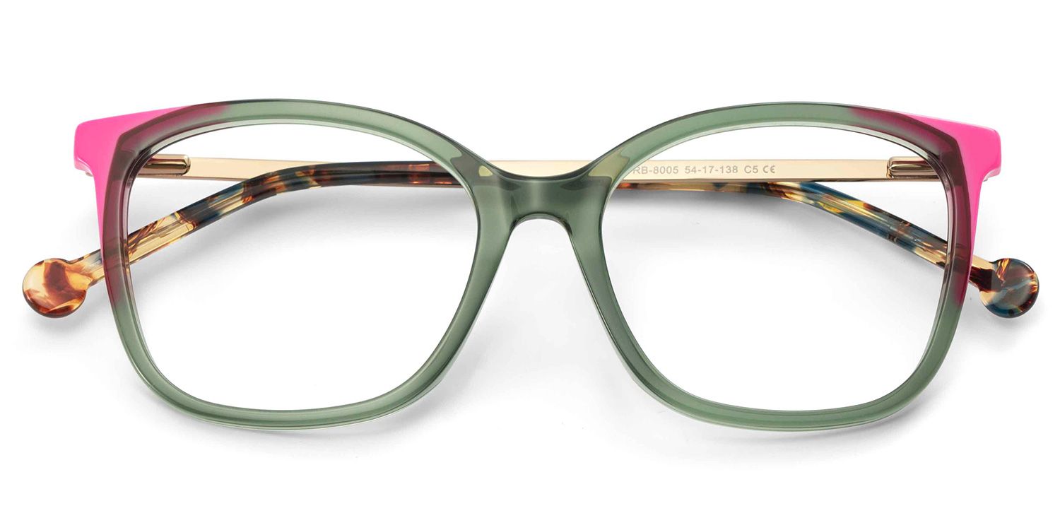 Nico Eyeglasses in Square Green Pink Frame | ZEELOOL Canada2