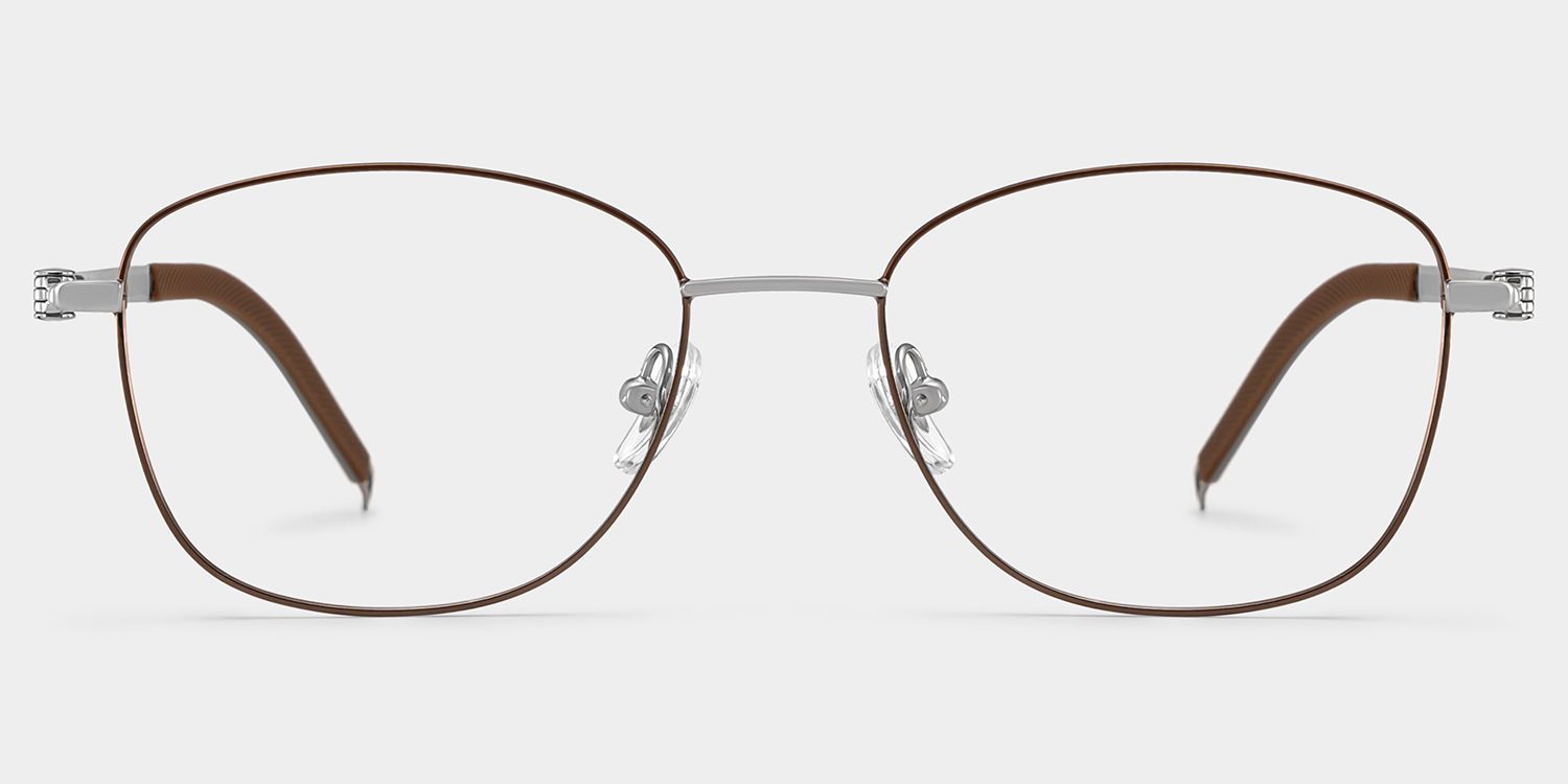 Nicole Brown Metal Glasses in Wide Rectangle Frames | ZEELOOL0