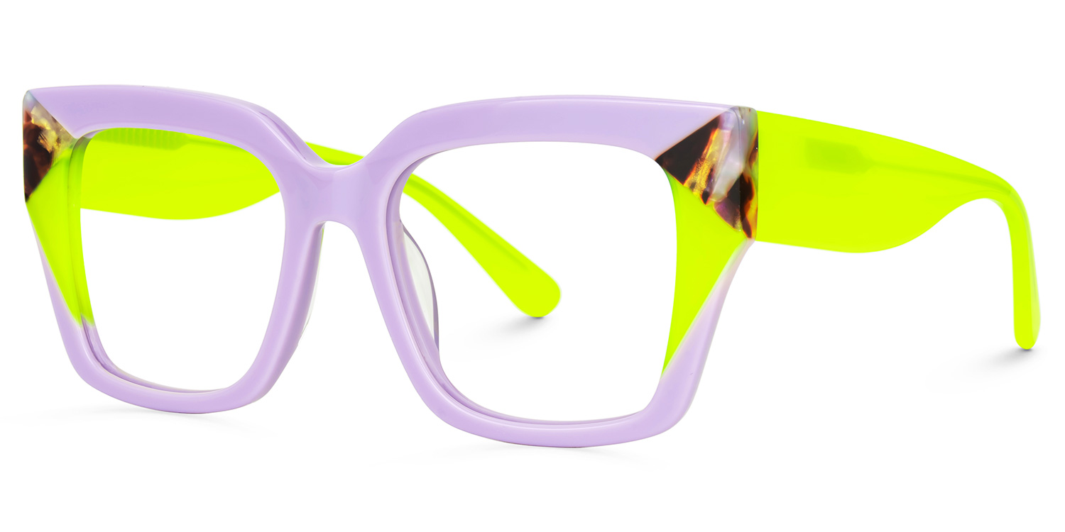 Clody Lavender Square Glasses with Lime Green Arms1