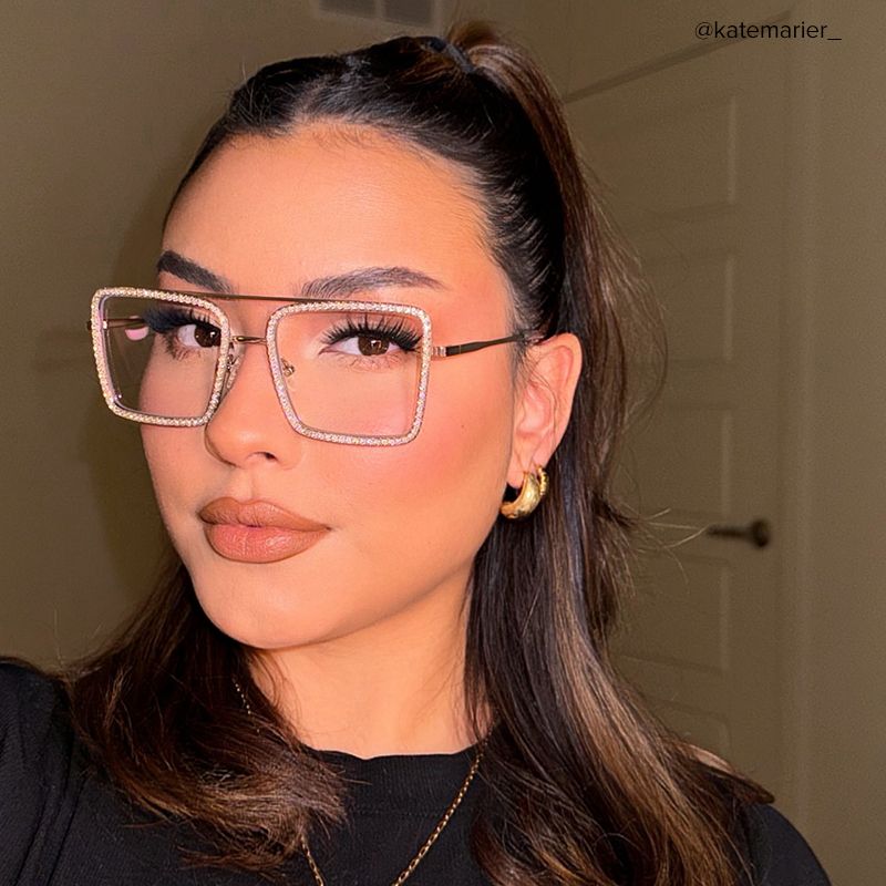 Diva Frame Glasses, Gold Glitter Sparkle Square Eyeglasses9