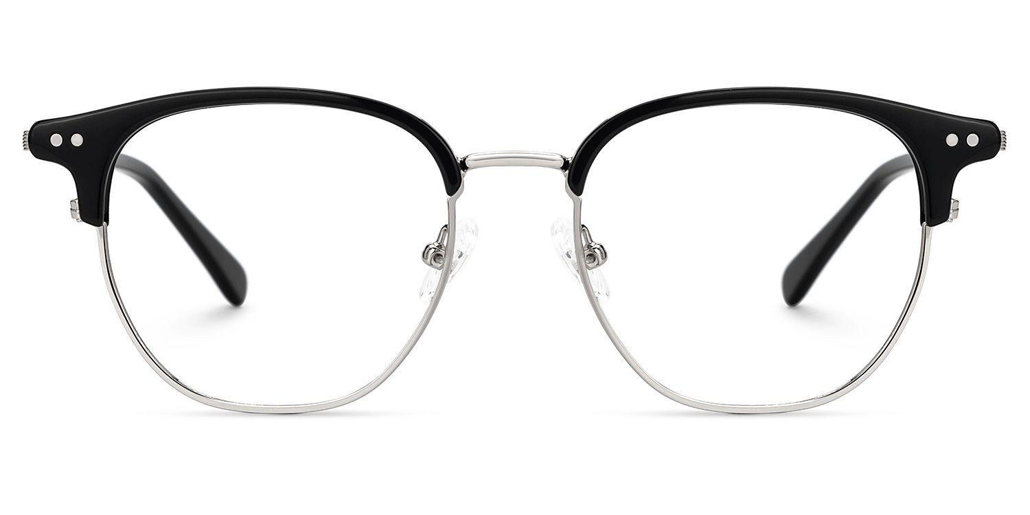 Black Mixed-Materials Geometric Eyeglasses- Geno0