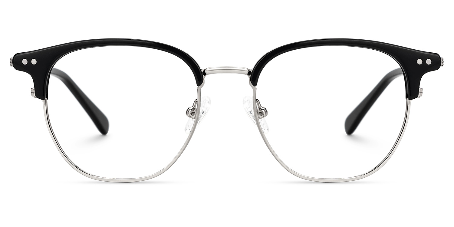 Black Mixed-Materials Geometric Eyeglasses- Geno0