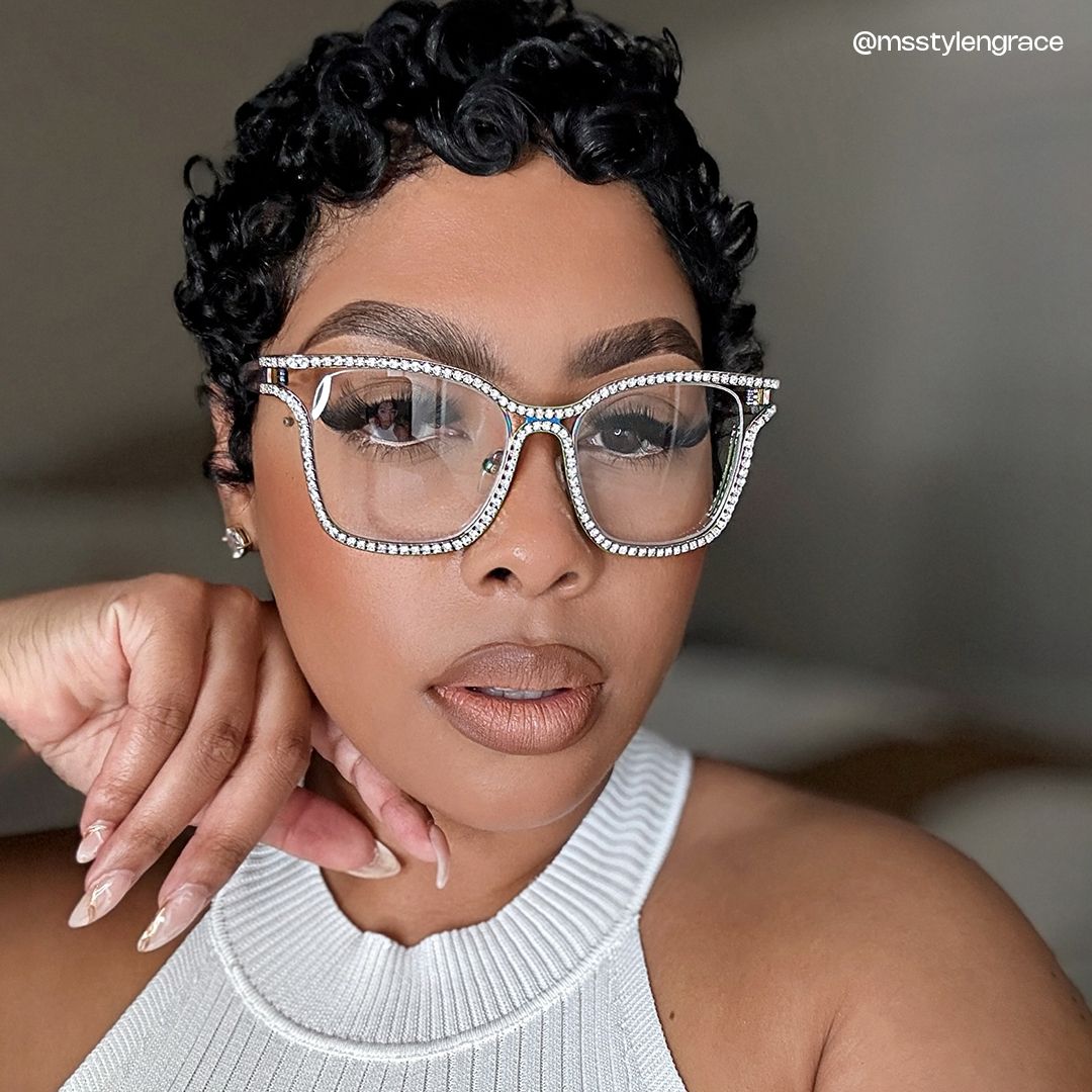 Half Rim Square Glasses With Decorated Shiny Diamonds7