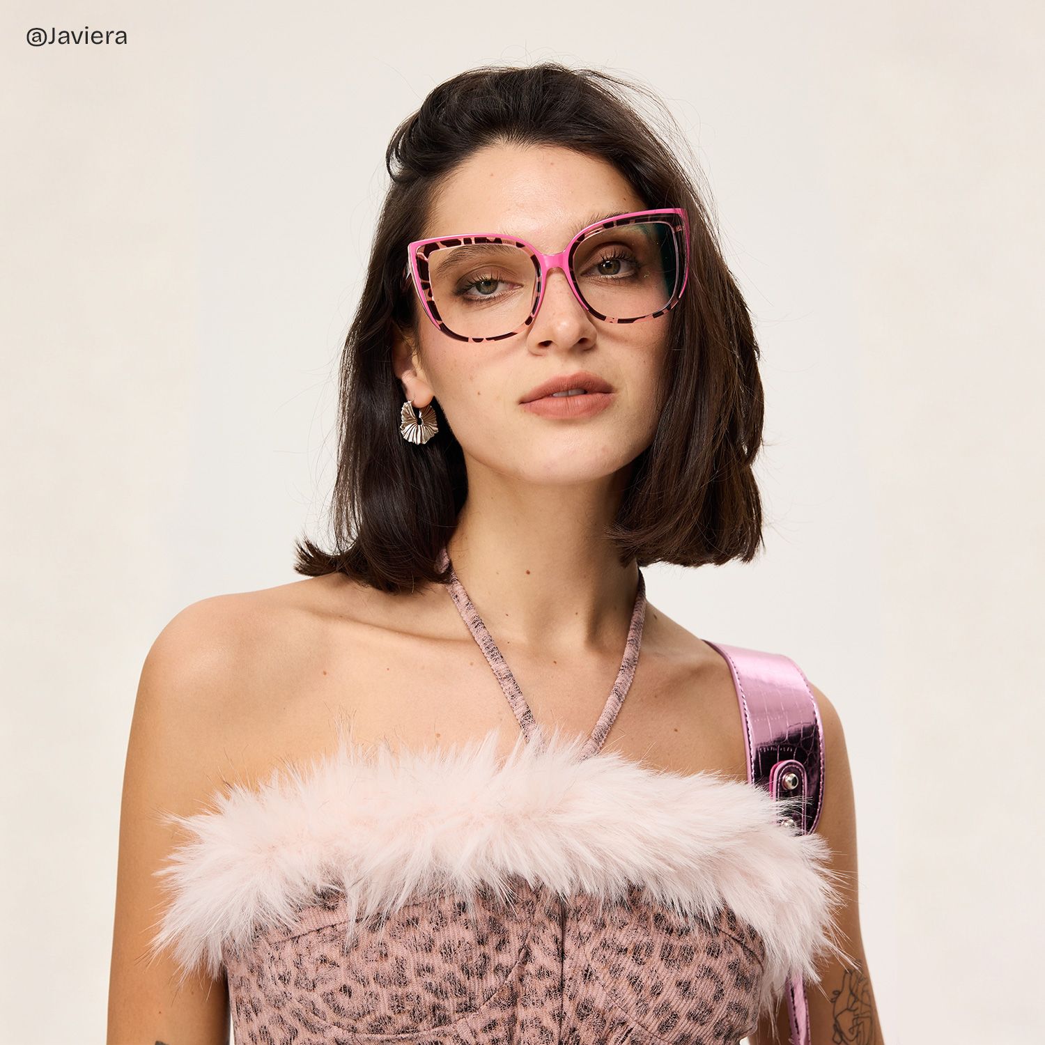 Large Cat Eye Glasses with Pink and Tortoise Frame5