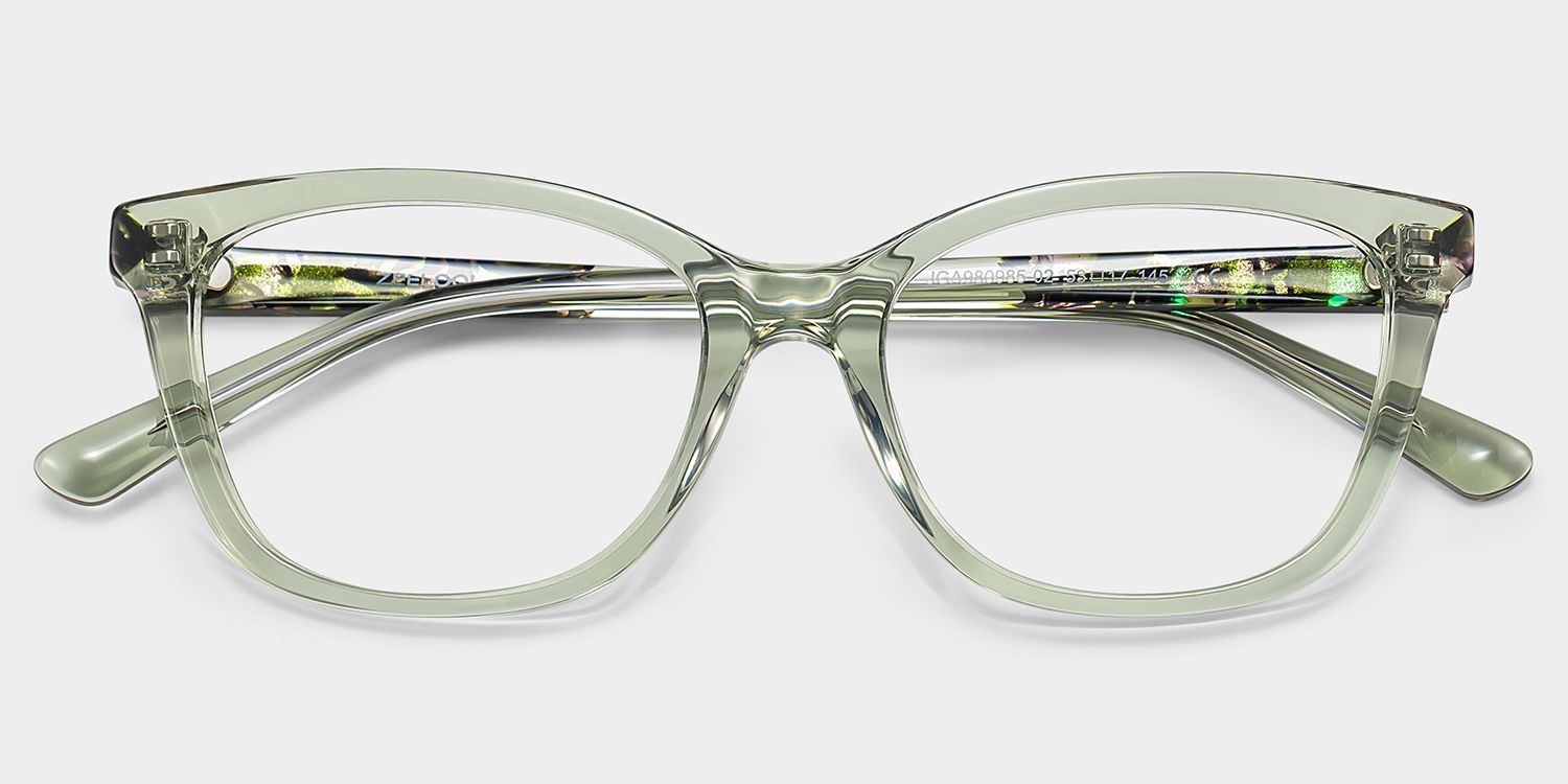 Cassia Clear Green Rectangle Acetate Glasses Frames | ZEELOOL2