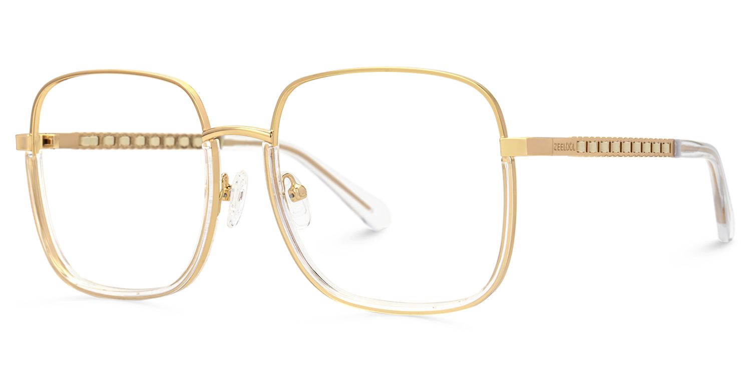Perfecta Square Clear and Gold Prescription Glasses | ZEELOOL Canada1