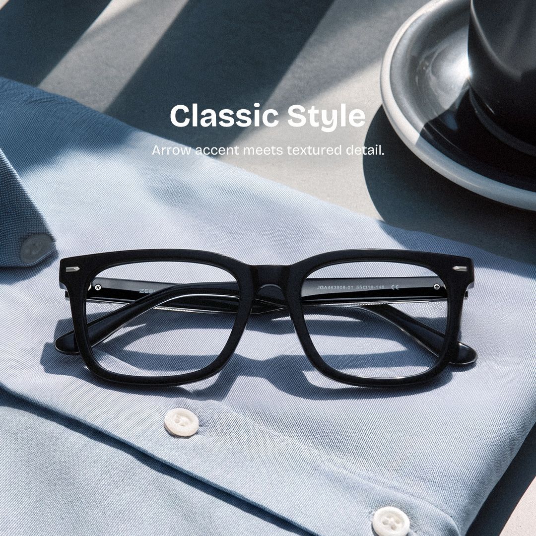 Patrick Thick Black Rectangle Glasses for Men | ZEELOOL0