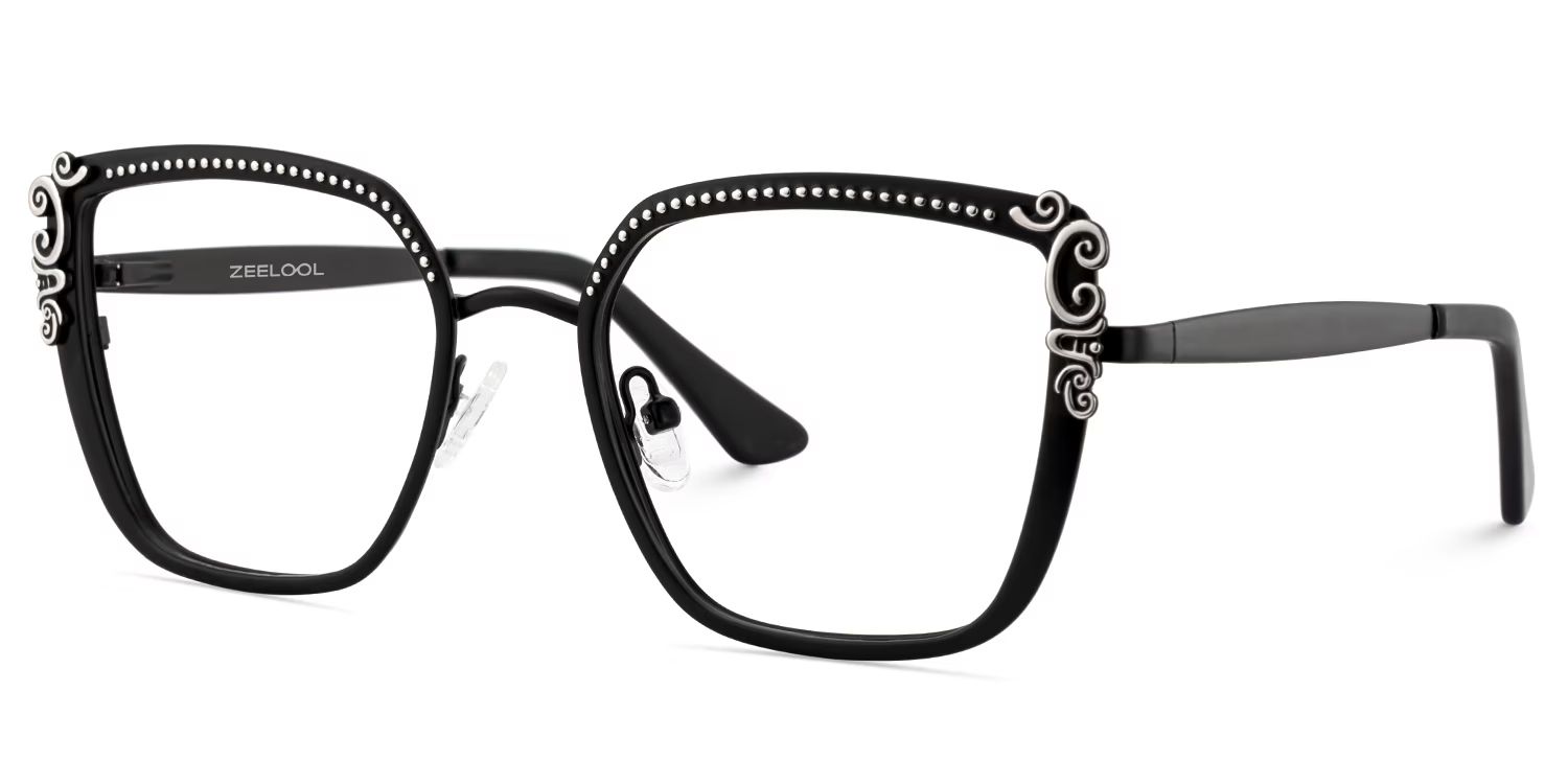 Women's Black Frame Glasses in Square Shape3