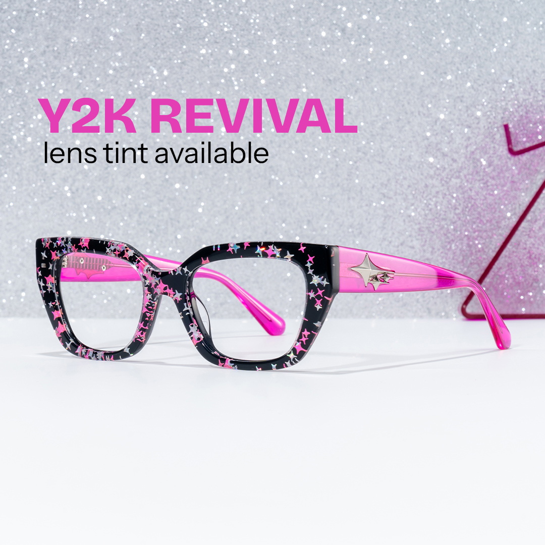 Flare Rectangle Black Pink Glasses