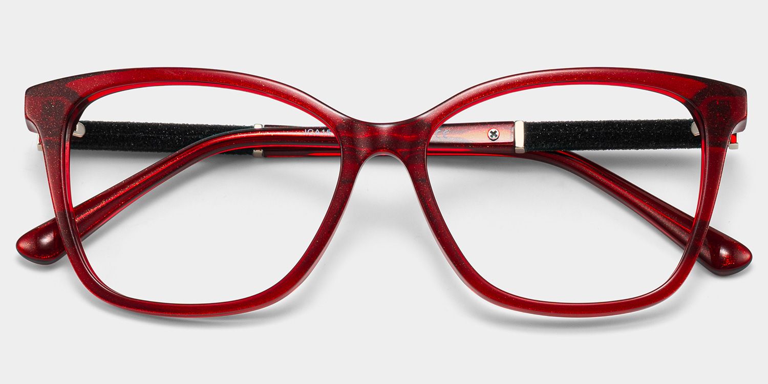 Finnian Red Square Glasses Frames with Black Glitter Fabric | ZEELOOL1