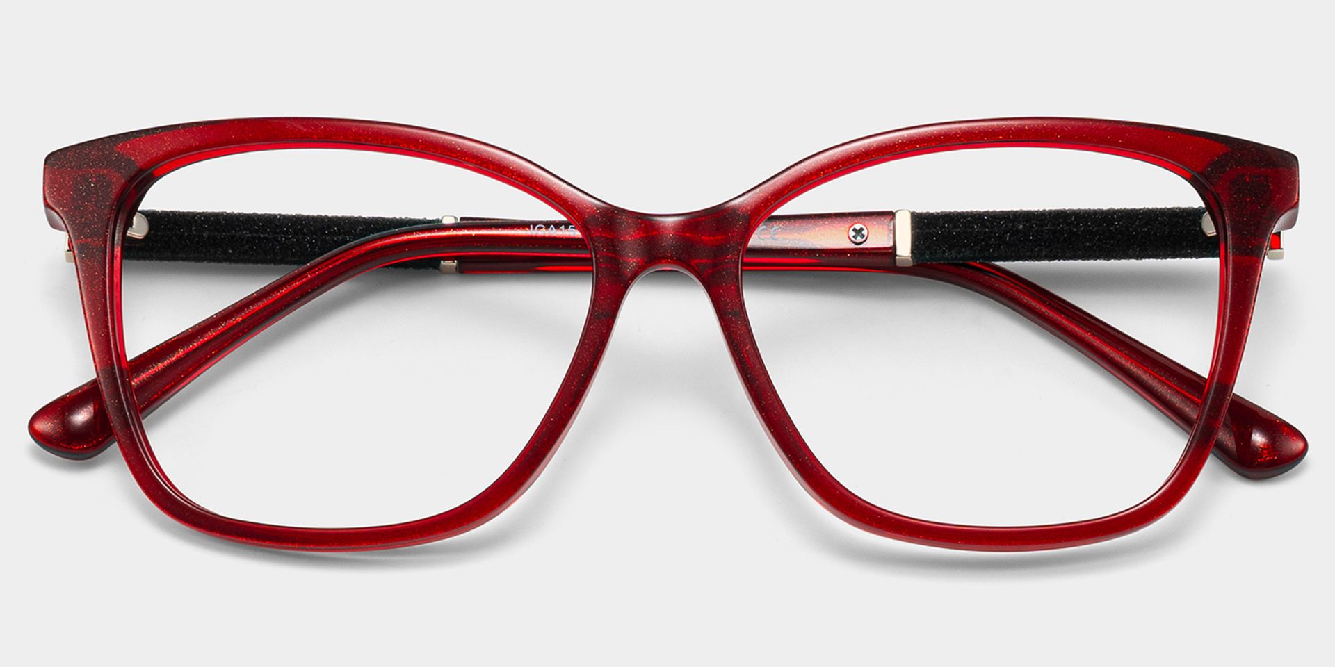 Finnian Red Square Glasses Frames with Black Glitter Fabric | ZEELOOL2