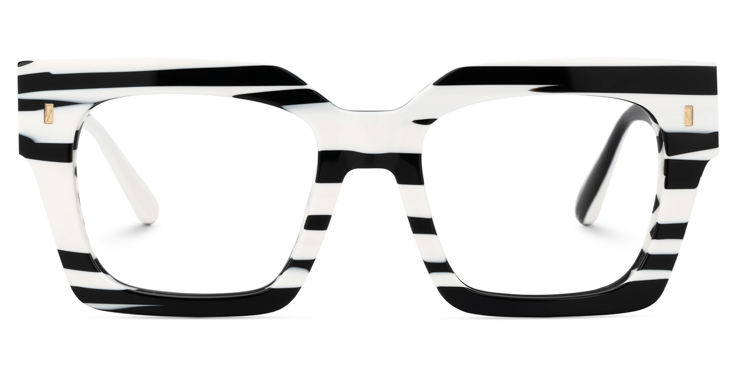 Cummings Square Black and White Striped Frame Glasses1