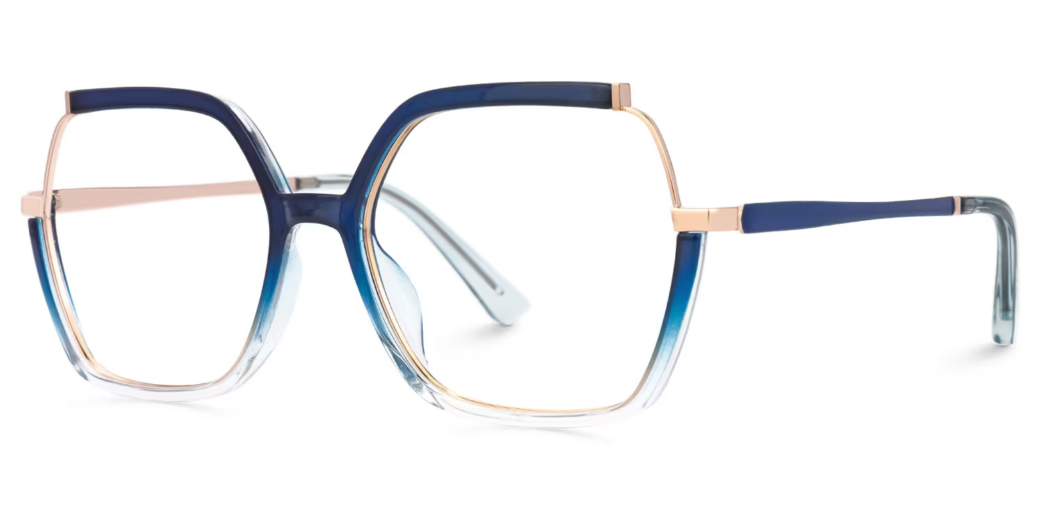 Alexia Mixed-Materials Square Blue Frame Glasses | ZEELOOL Canada4