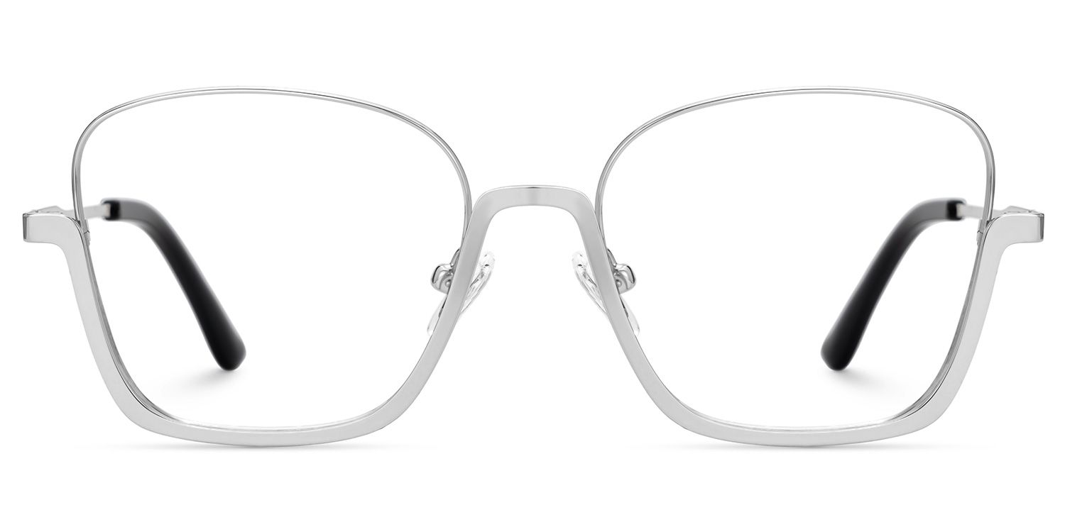 Silver Metal Square Eyeglasses- Malidy0