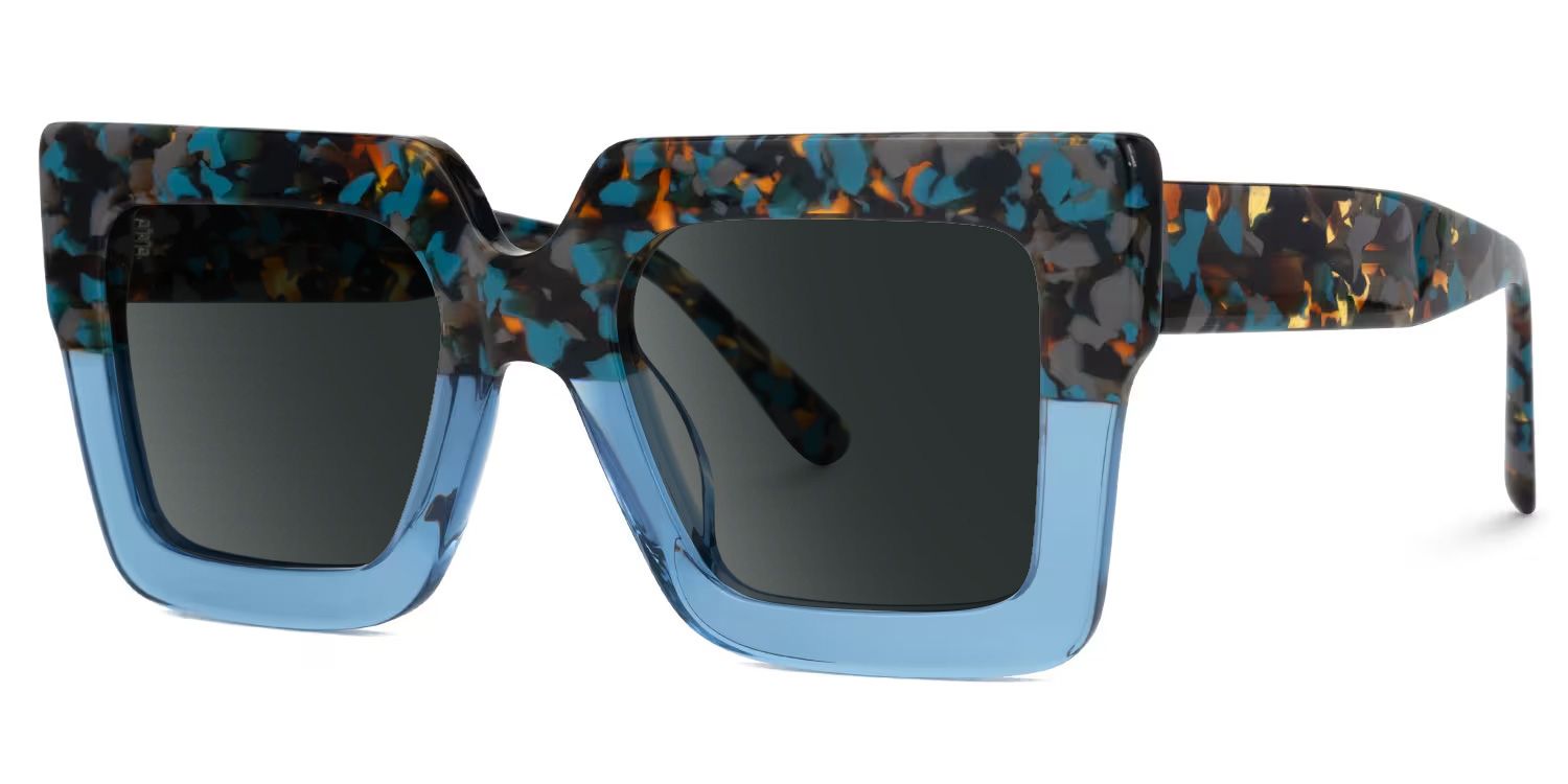 Brandon Blue Square Sunglasses with Chunky Acetate Frames1
