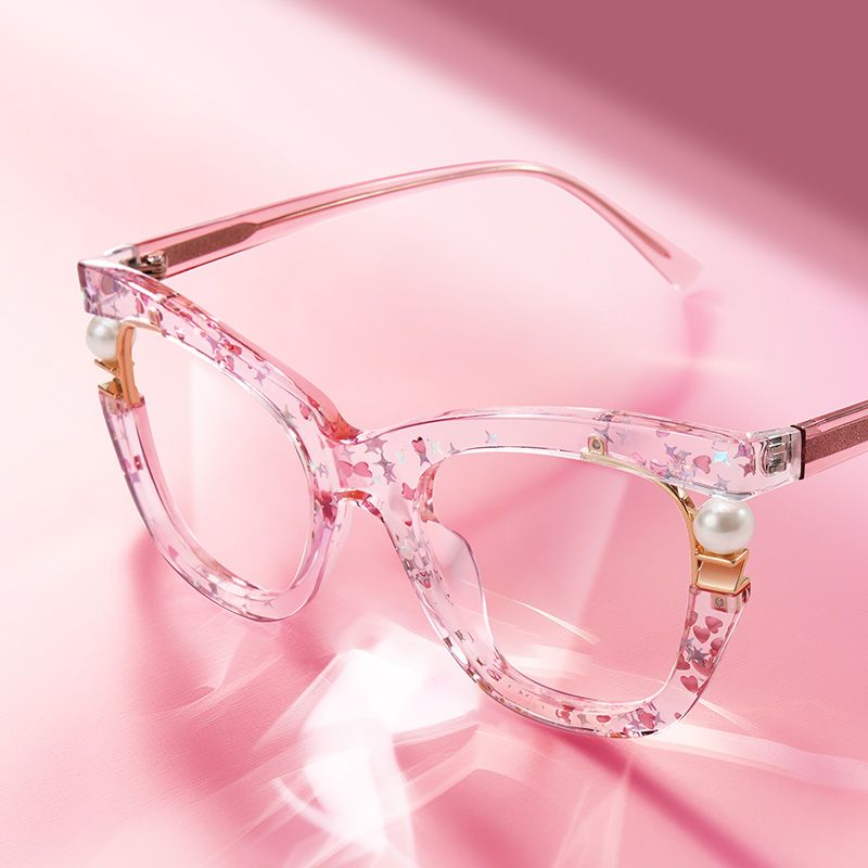 Transparent Pink Glasses with Pearl and Glitter Stars1