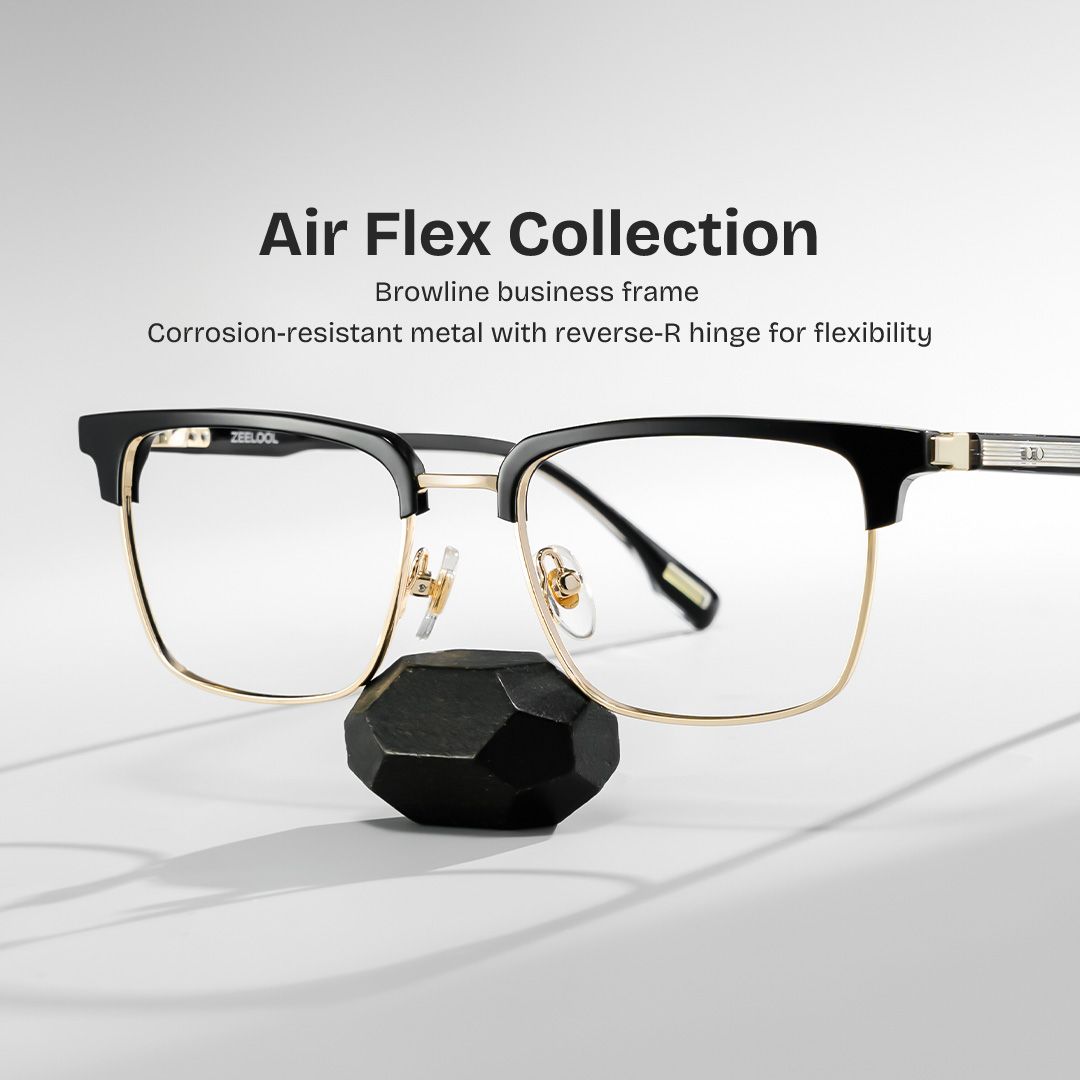 Audrey Black Eyeglasses with Gold Trim in Browline Shape | ZEELOOL CANADA0