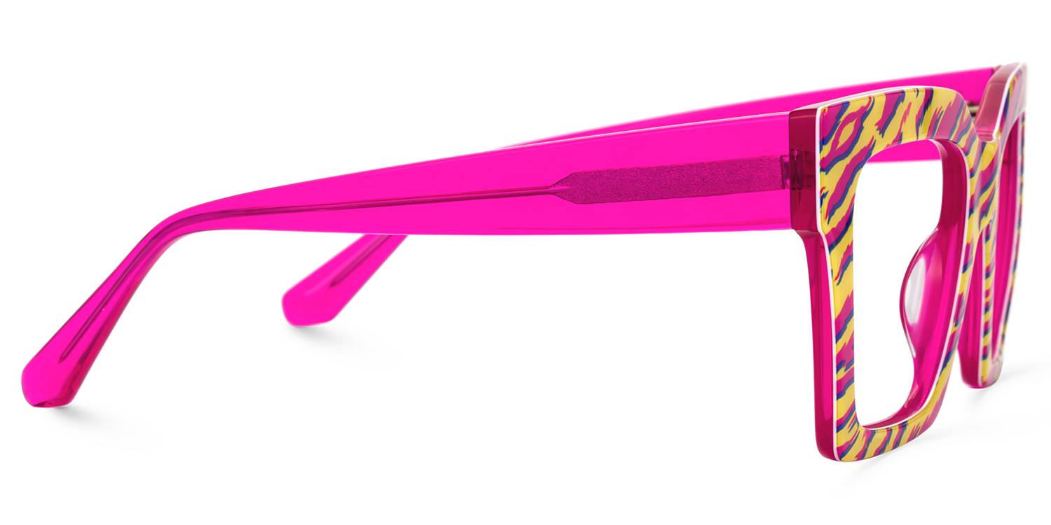Morreen Hot Pink and Yellow Zebra Square Prescription Glasses2