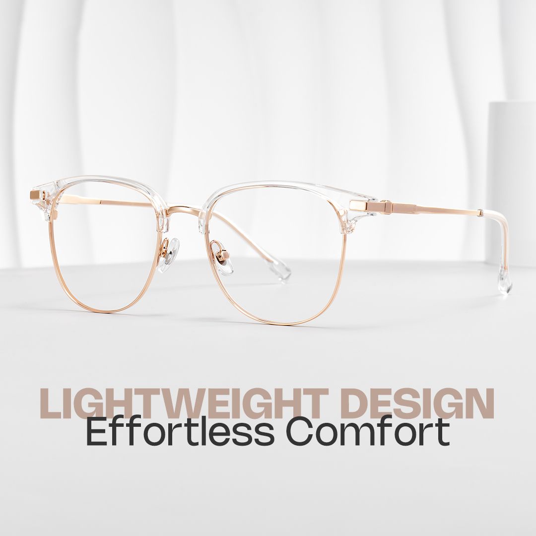 Oversized Browline Glasses With Clear and Rose Gold Color0