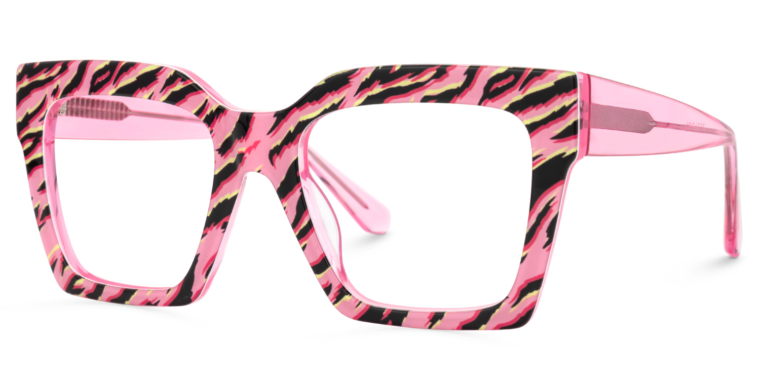 Morreen Oversized Thick Frame Glasses With Pink Zebra | ZEELOOL Canada1
