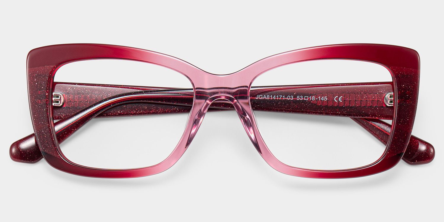 Leona Rectangle Red Gradient Glitter Glasses Frames | ZEELOOL1