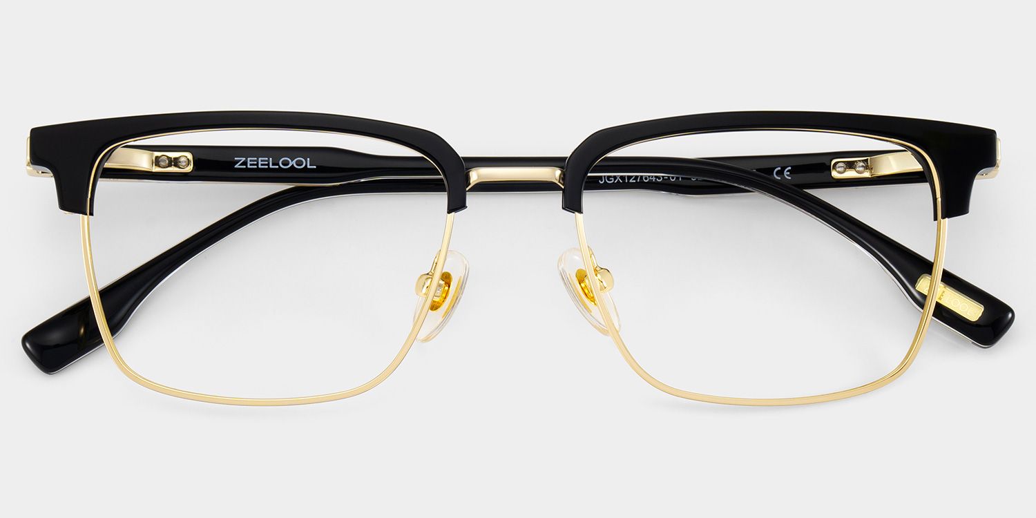 Audrey Black Eyeglasses with Gold Trim in Browline Shape | ZEELOOL CANADA2