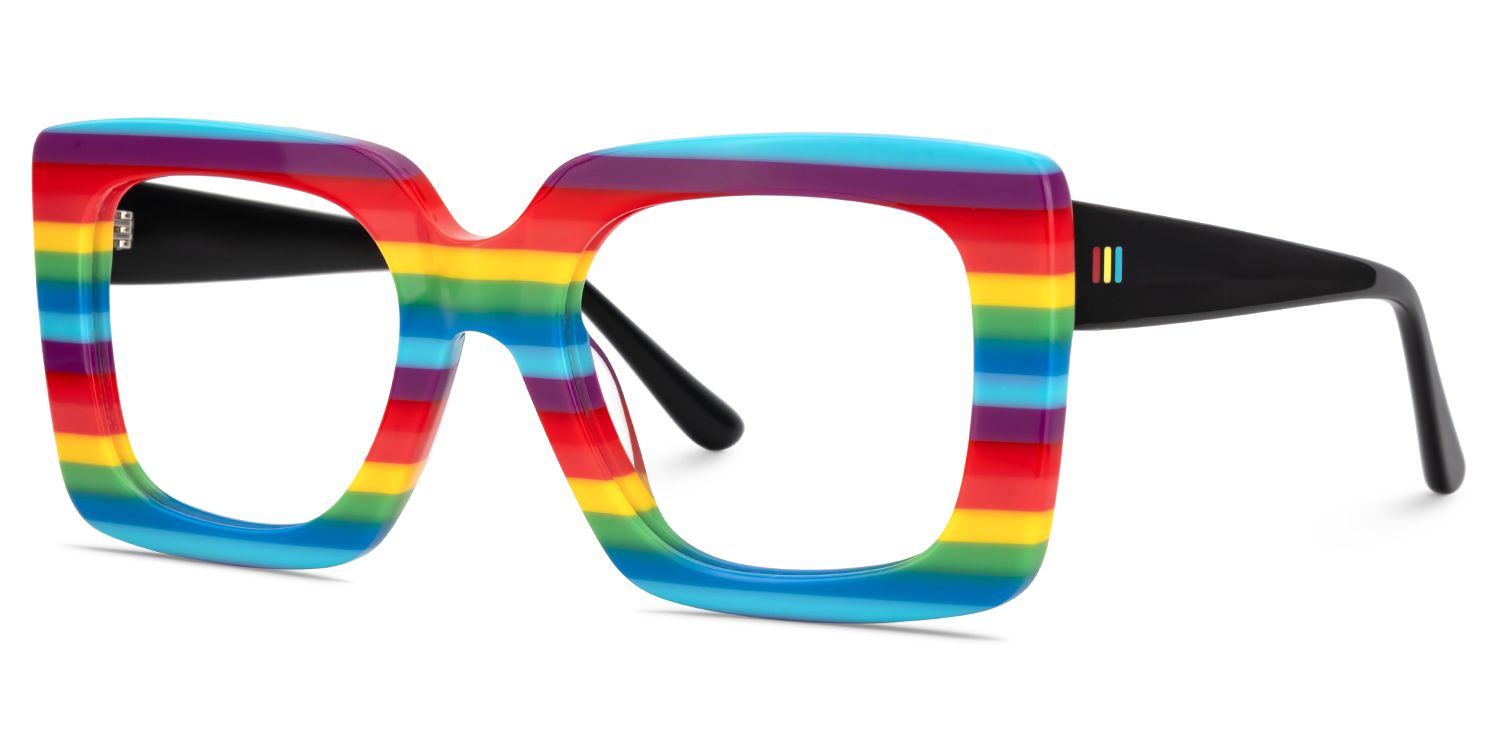 Dianna Rainbow Rectangle Thick Frame Glasses | ZEELOOL Canada3