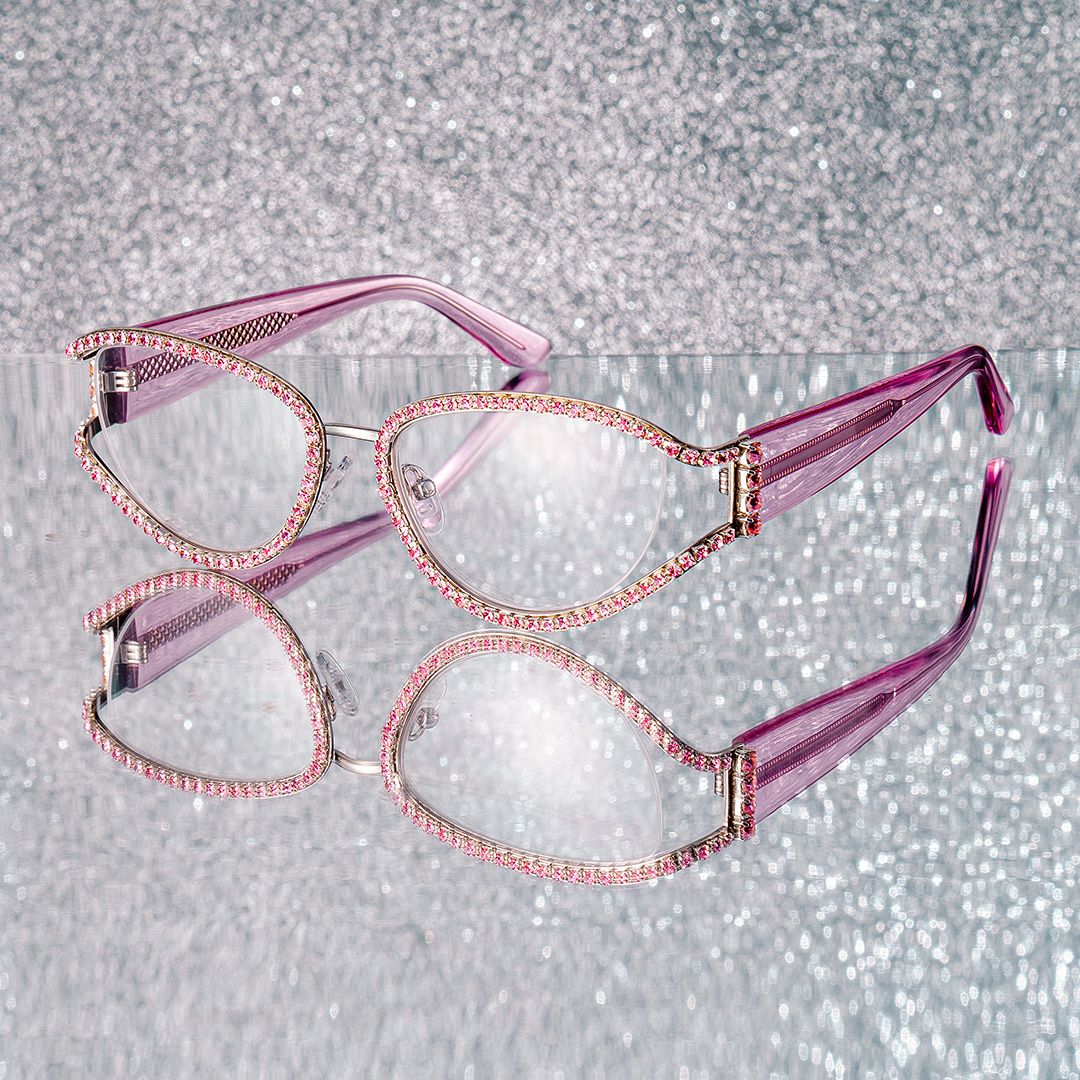Ladies's Cat Eye Glasses With Shiny Pink Diamonds0
