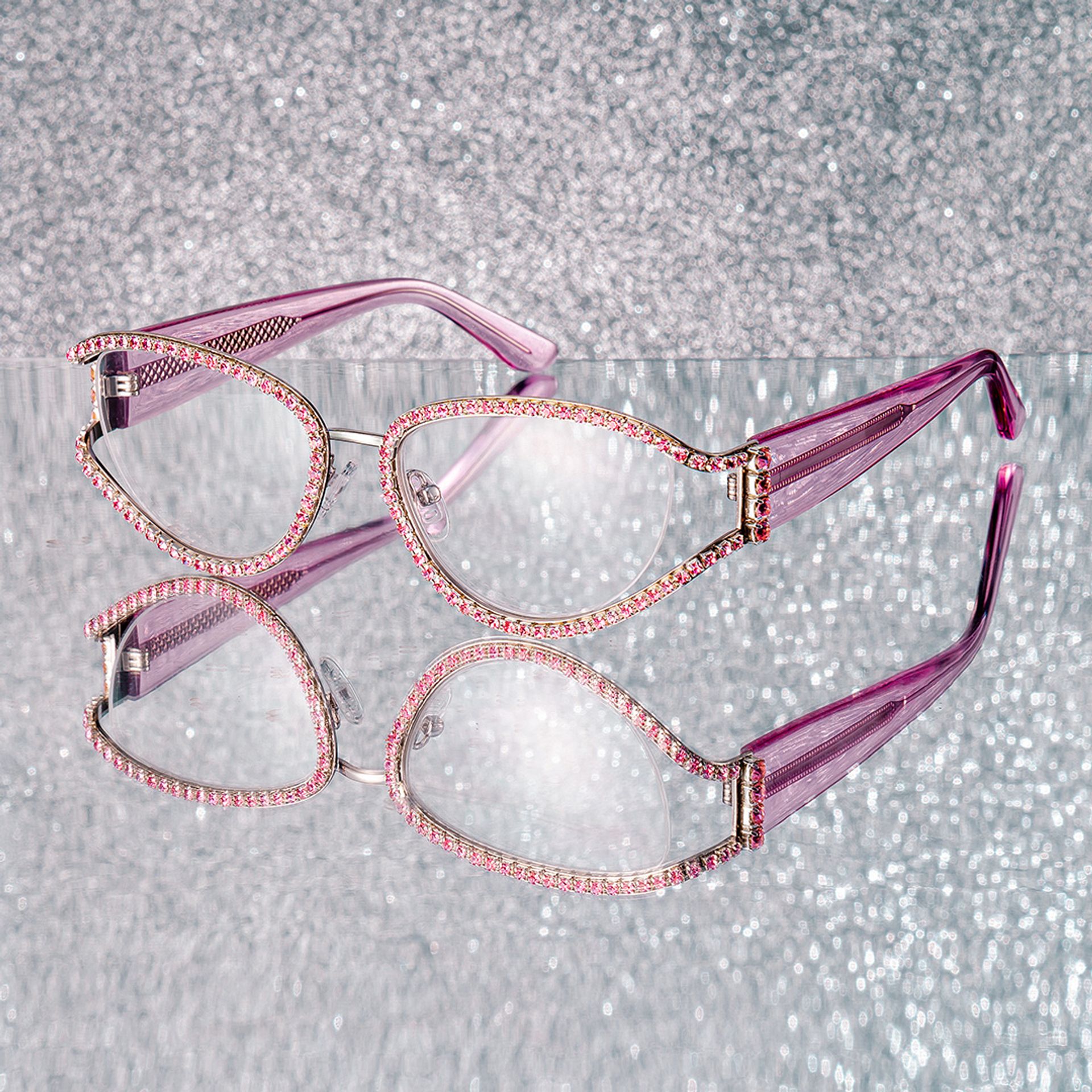 Ladies's Cat Eye Glasses With Shiny Pink Diamonds0