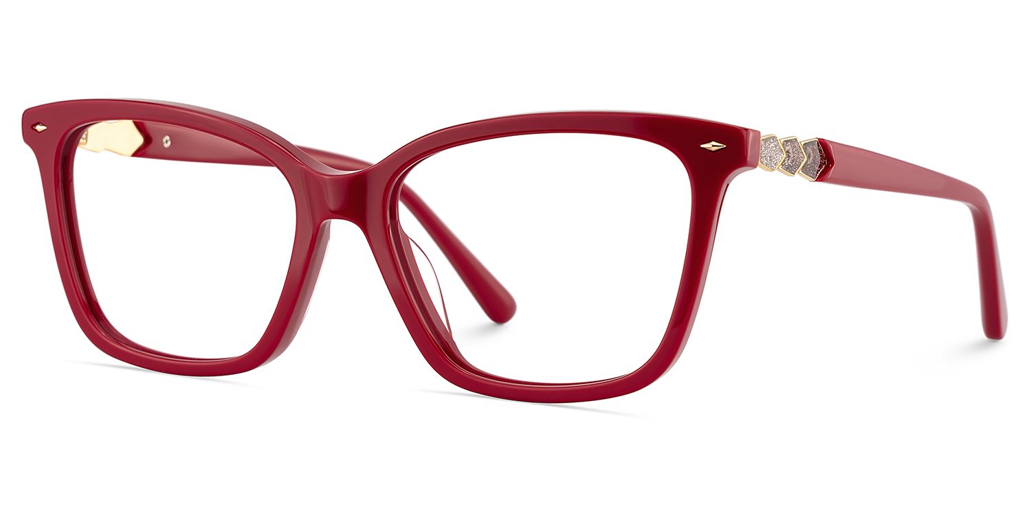 Theo Acetate Red Frame Glasses with Square Shape | ZEELOOL Canada3
