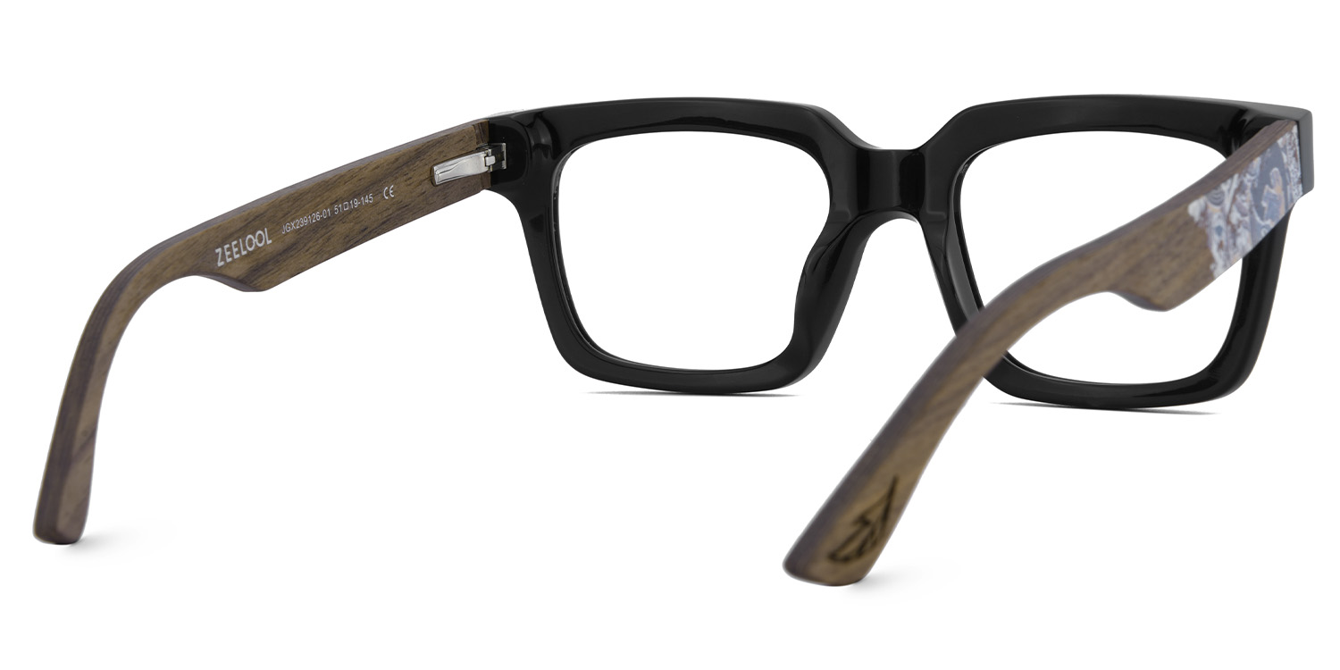 Black Rectangle Glasses With Wood Temples For Men5