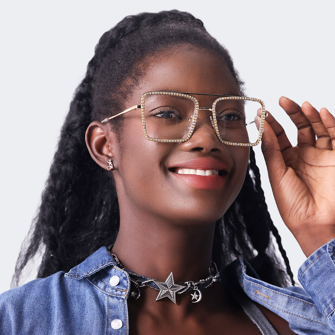 Diva Frame Glasses, Gold Glitter Sparkle Square Eyeglasses7