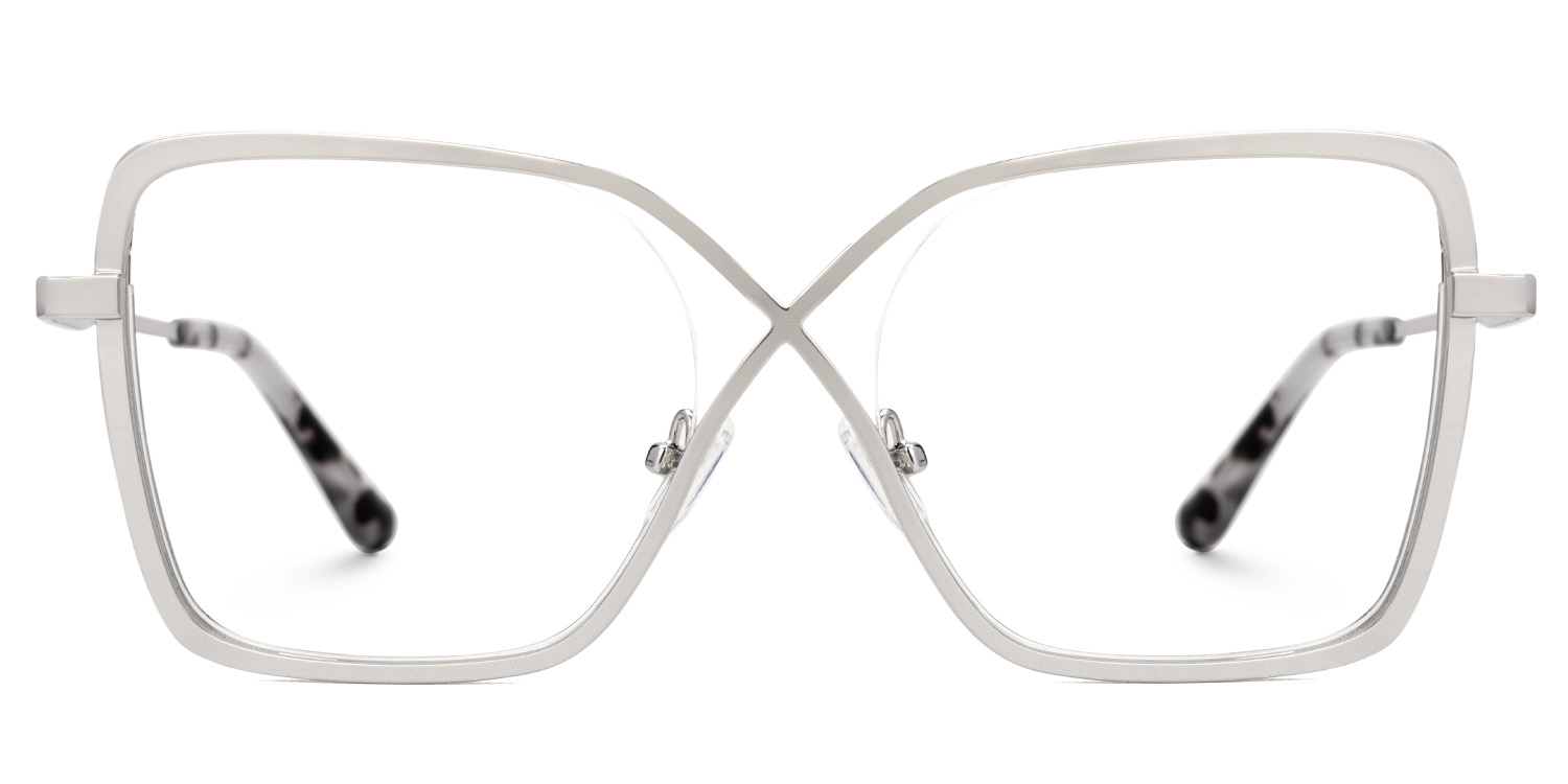Racquel Silver Metal Glasses Frames in Square Semi-Rimless  | ZEELOOL Canada0