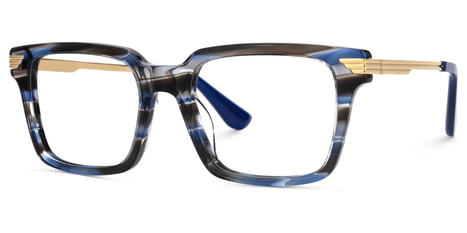 Blue Rectangle Eyeglasses With Metal Arms3