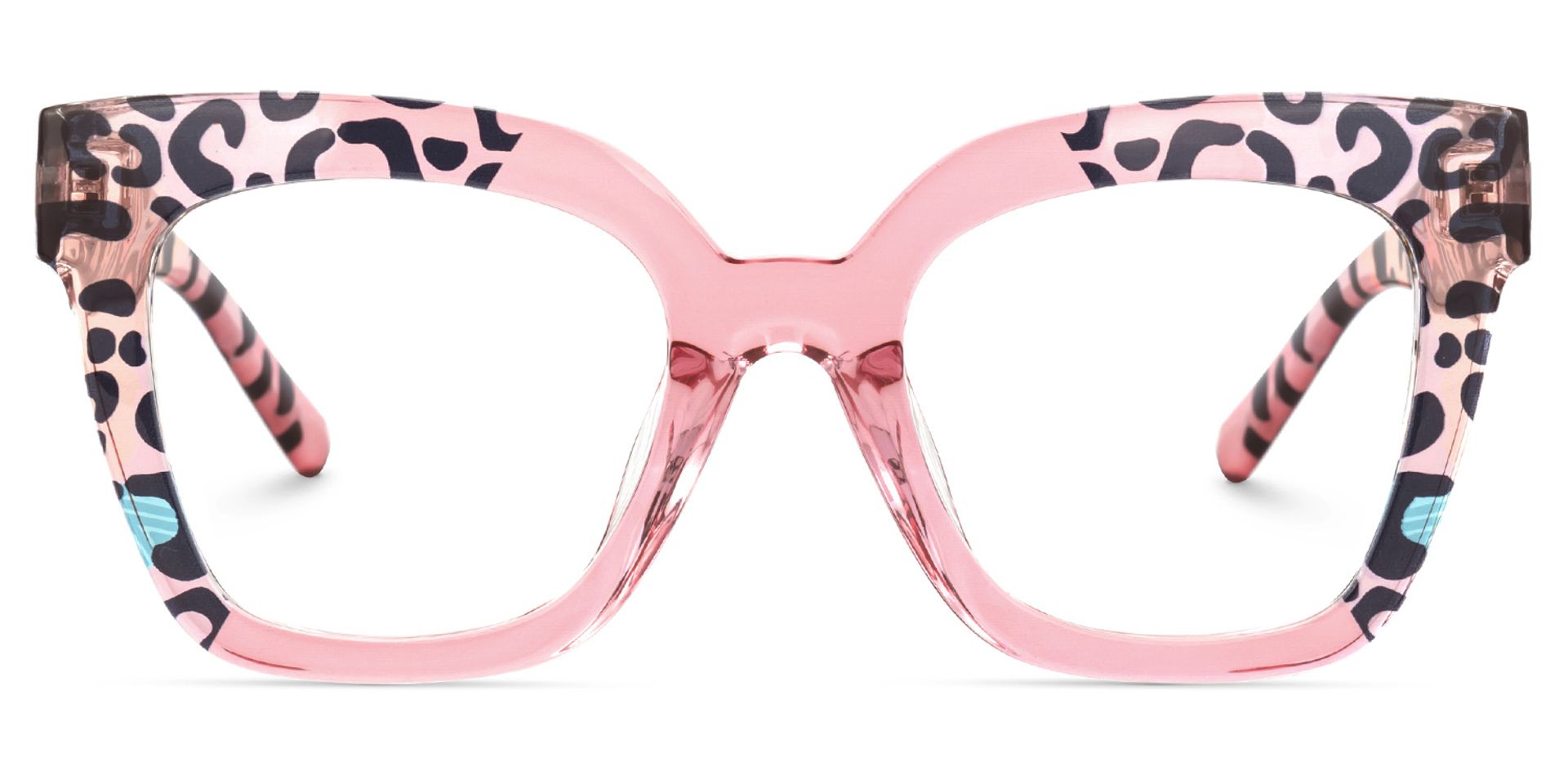 Malcolm Pink Leopard Print Square Frame Glasses for Women0