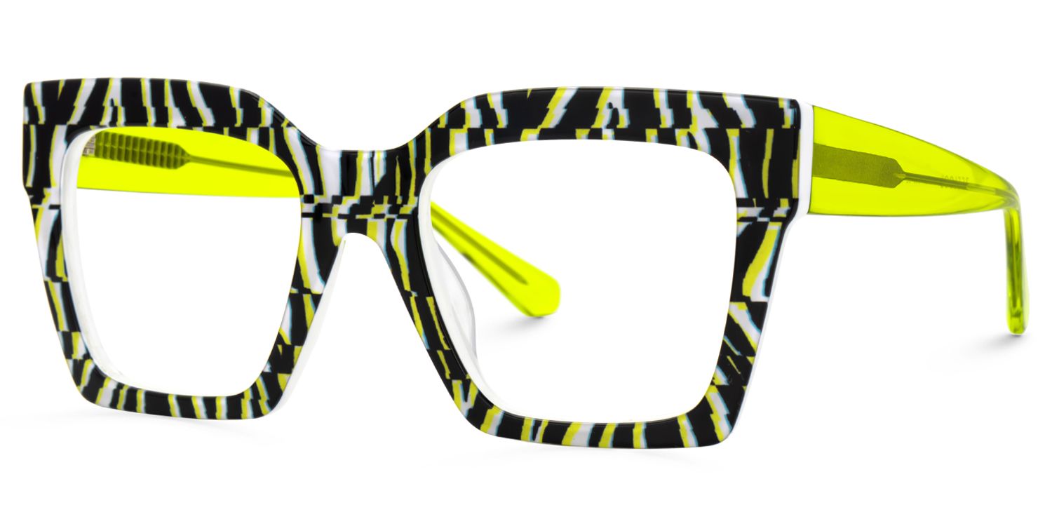 Morreen Square Prescription Glasses With Neon Green Arms | ZEELOOL Canada1