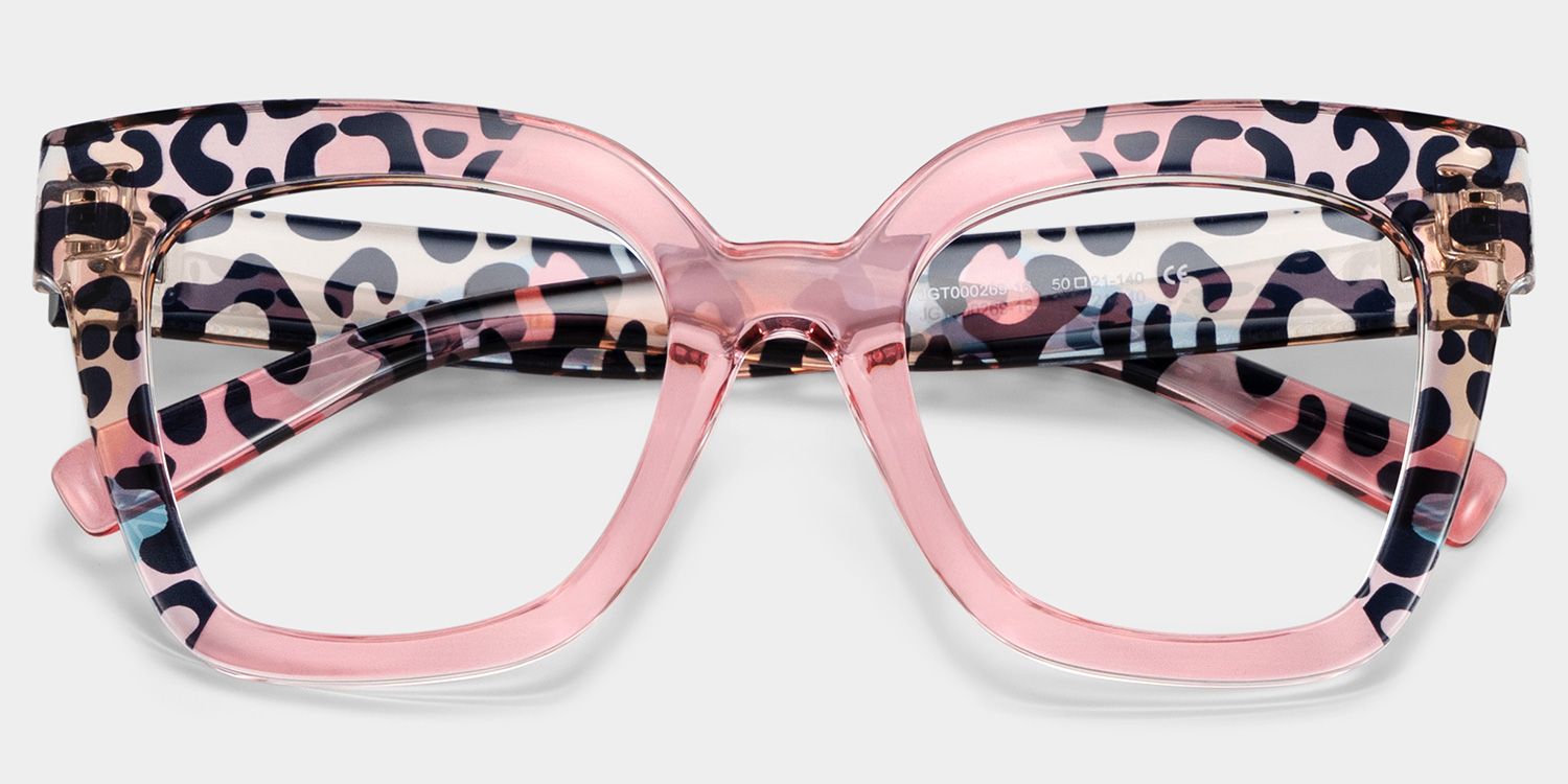 Malcolm Pink Leopard Print Square Frame Glasses for Women1