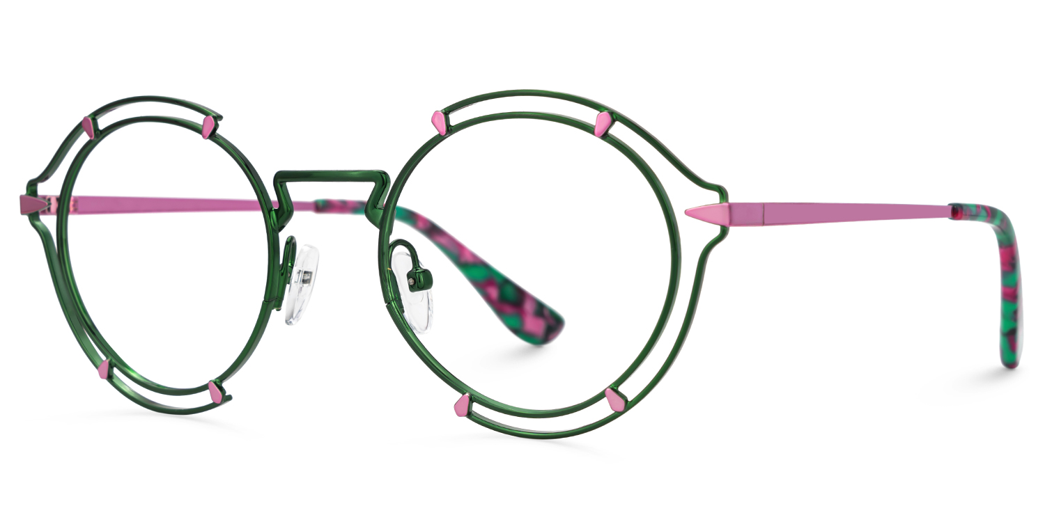 Round Green Eyeglasses With Metal Material2