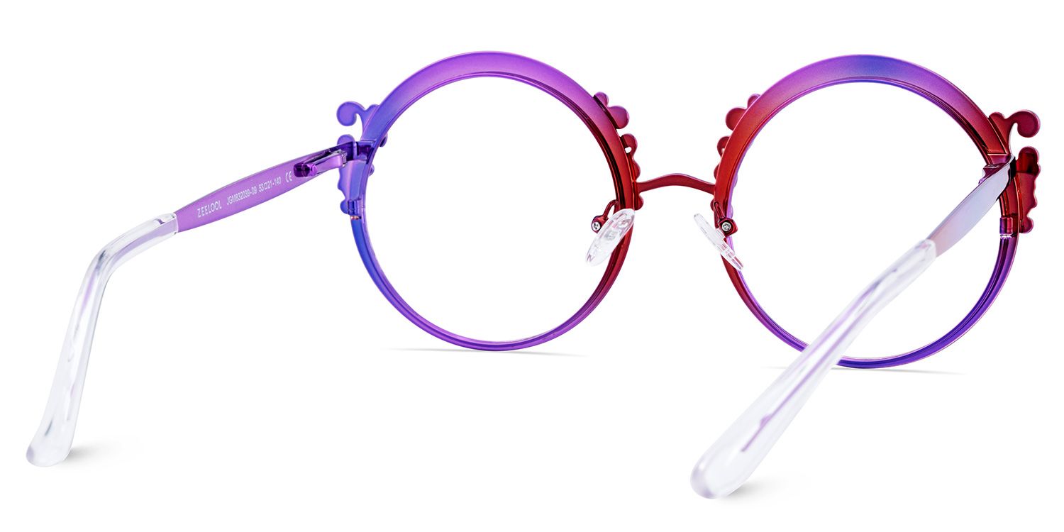 Purple Metal Eyeglasses For Women With Carved Floral Pattern5