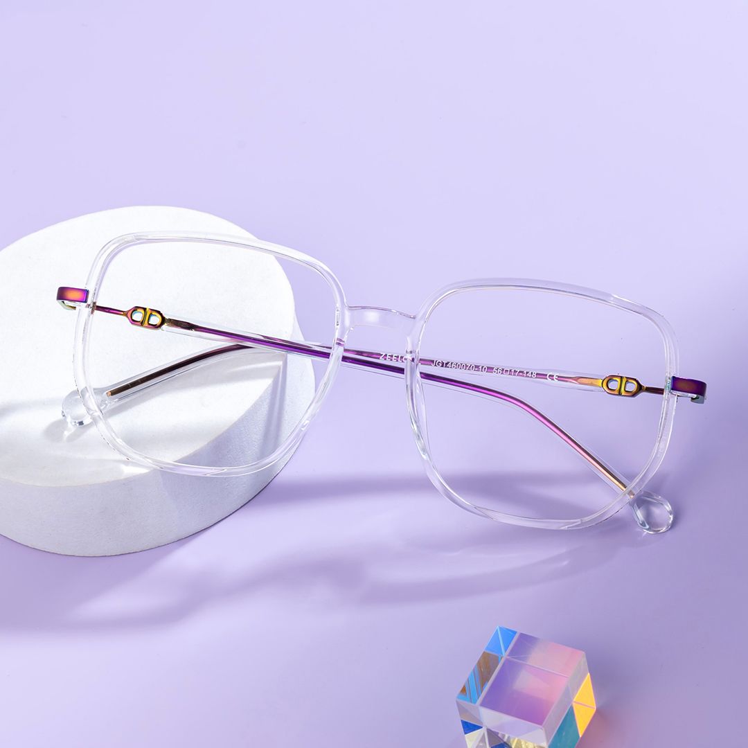 Joana Clear Glasses in Geometric Wide Frame Design | ZEELOOL Canada0