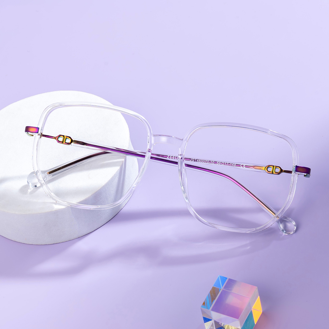 Joana Clear Glasses in Geometric Wide Frame Design | ZEELOOL Canada0