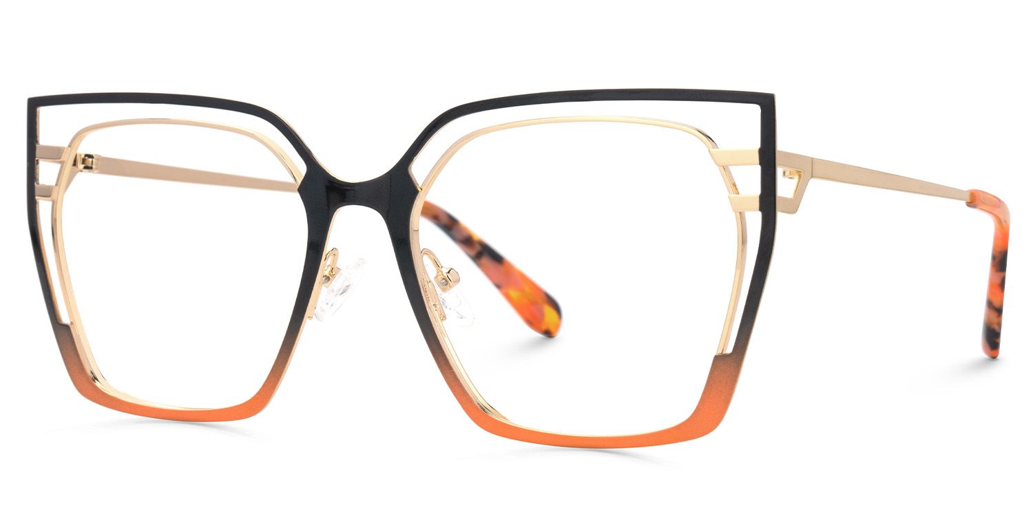 Quinn Black Orange Geometric Designer Metal Glasses Frames on Sale1