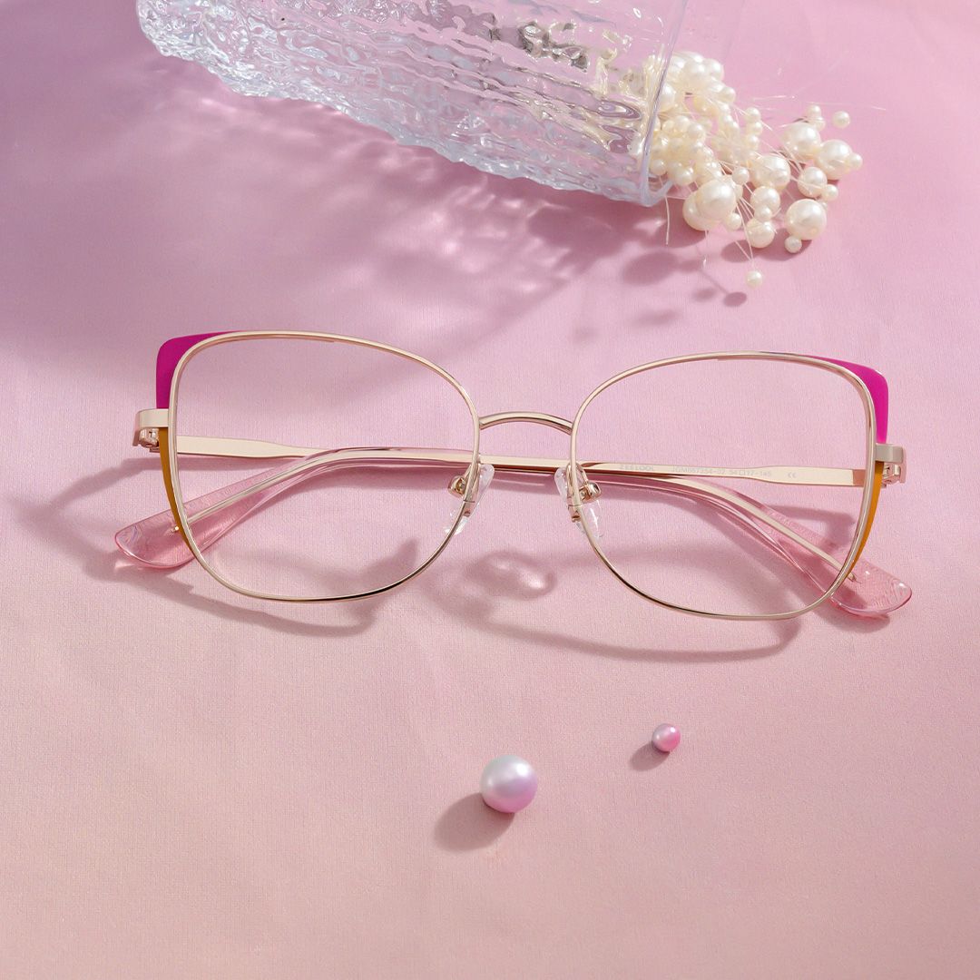 Tessa Pink Gold Frame Glasses with Cat eye Frame Online | ZEELOOL Canada0