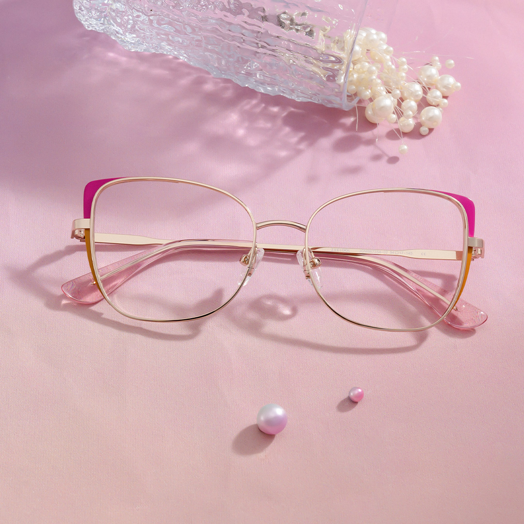 Tessa Pink Gold Frame Glasses with Cat eye Frame Online | ZEELOOL Canada0