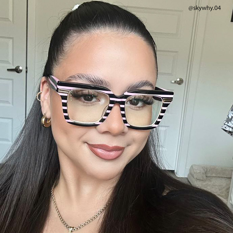 Taylor Square Black Pink Striped Frame Glasses for females | ZEELOOL Canada7