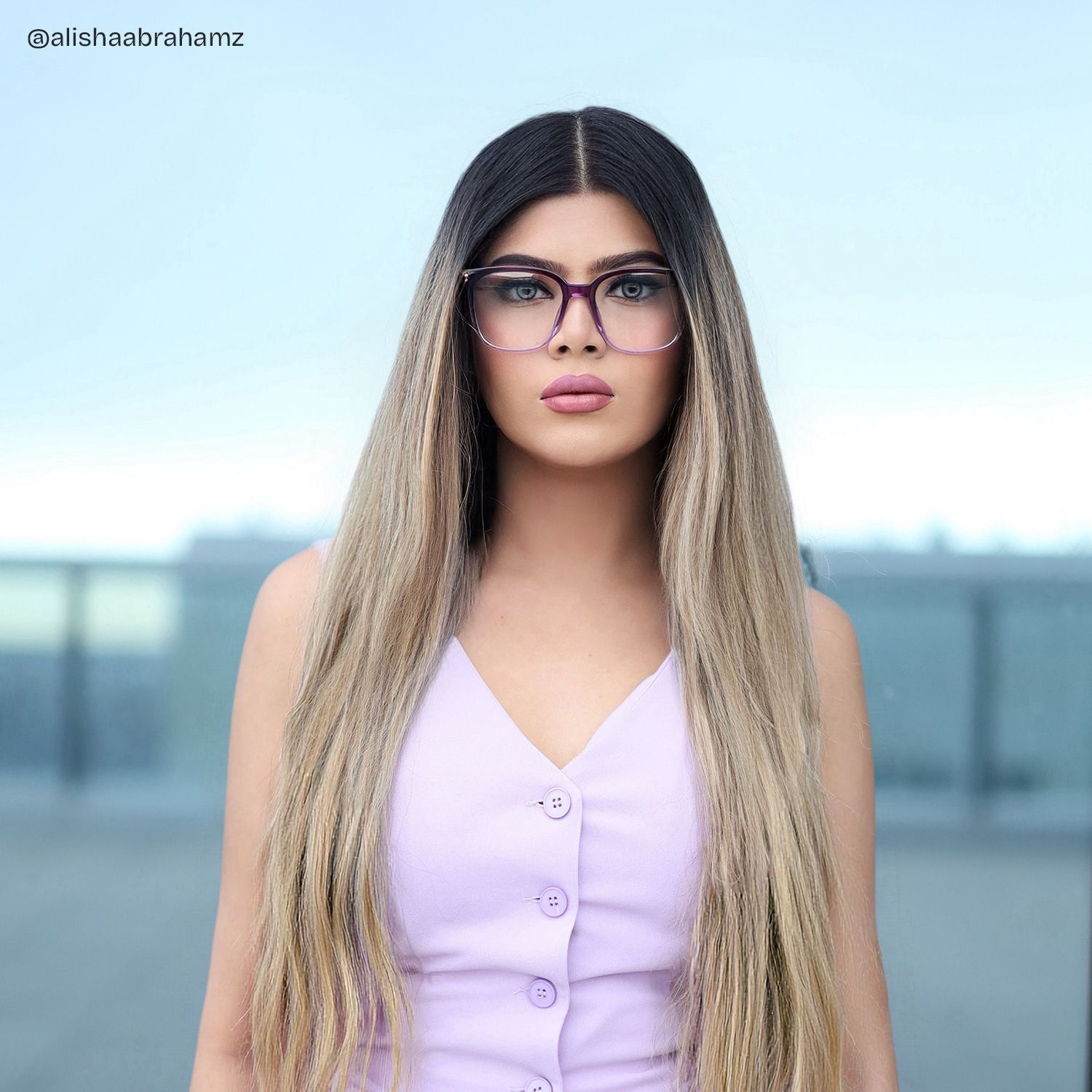 Donnalyn Purple Square Floral Eye Glasses | ZEELOOL6